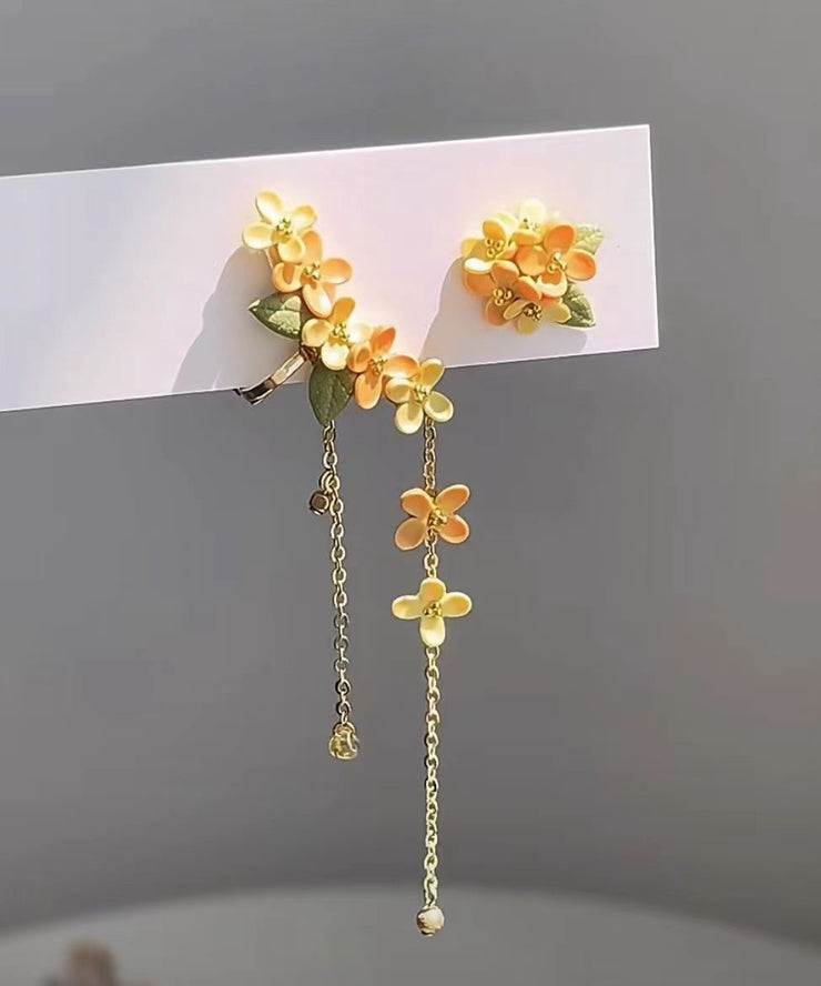 Cute Yellow Alloy Osmanthus Tassel Drop Earrings