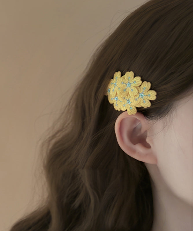 Cute Yellow Knit Embroidery Floral Hairpin