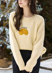 Cute Yellow Print Thick Cotton Knit Sweaters Long Sleeve