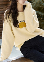 Cute Yellow Print Thick Cotton Knit Sweaters Long Sleeve