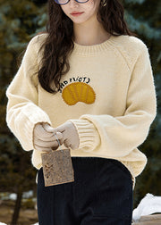 Cute Yellow Print Thick Cotton Knit Sweaters Long Sleeve