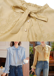 Cute Yellow Sailor Collar Patchwork Shirts Lantern Sleeve
