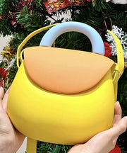 Cute Yellow Solid Durable Faux Leather Versatile Tote Bag
