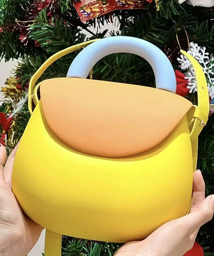 Cute Yellow Solid Durable Faux Leather Versatile Tote Bag