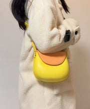 Cute Yellow Solid Durable Faux Leather Versatile Tote Bag