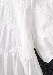 DIY Apricot Square Collar Embroidered Cotton Tops Summer