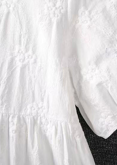 DIY Apricot Square Collar Embroidered Cotton Tops Summer