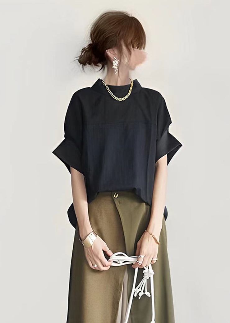 DIY Asymmetrical Patchwork Cotton Two Piece Set Outfits Batwing Sleeve