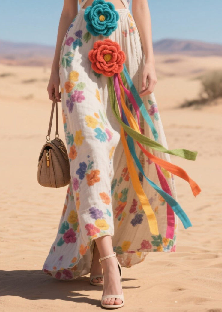 DIY Beige Print Cotton Cami Dresses Multicolor Flower Summer