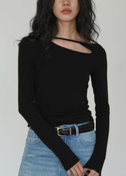 DIY Black Asymmetrical Design Cotton Tops Fall