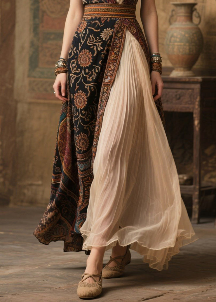 DIY Black Asymmetrical Patchwork Chiffon Pleated Dresses Summer