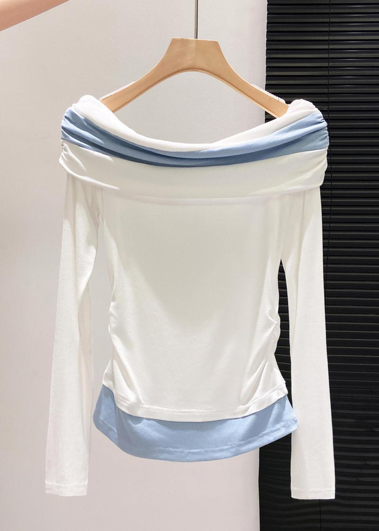 DIY Black Cold Shoulder Patchwork Cotton Shirt Top Fall