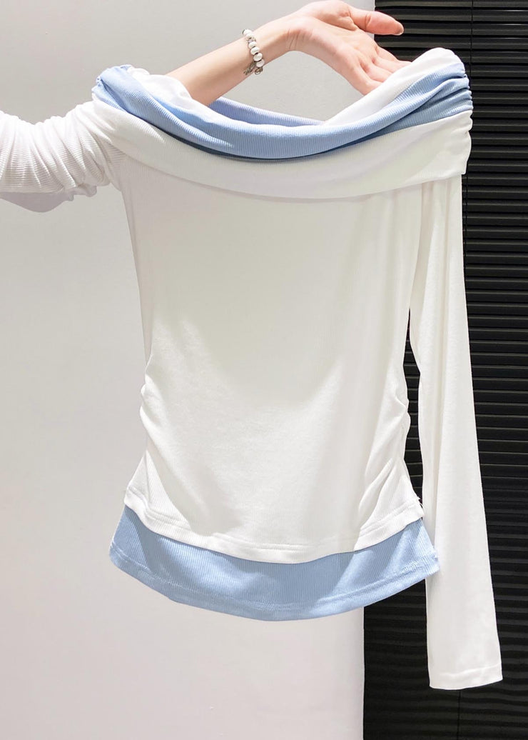 DIY Black Cold Shoulder Patchwork Cotton Shirt Top Fall