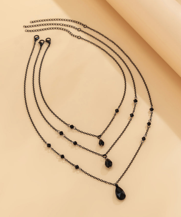 DIY Black Metal Crystal Tassel Three-Piece Set Pendant Necklace