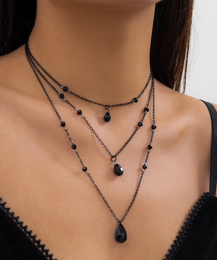 DIY Black Metal Crystal Tassel Three-Piece Set Pendant Necklace