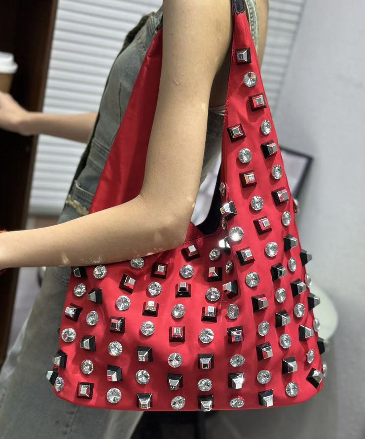 DIY Black Rhinestone Large Capacity Nylon Shoulder Bags