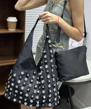 DIY Black Rhinestone Large Capacity Nylon Shoulder Bags