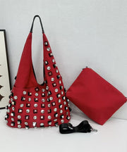 DIY Black Rhinestone Large Capacity Nylon Shoulder Bags