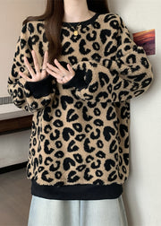 DIY Brown Oversized Leopard Faux Fur Sweatshirt Streetwear Winter