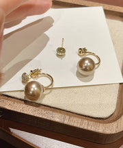 DIY Champagne Sterling Silver Overgild Zircon Pearl Hoop Earrings