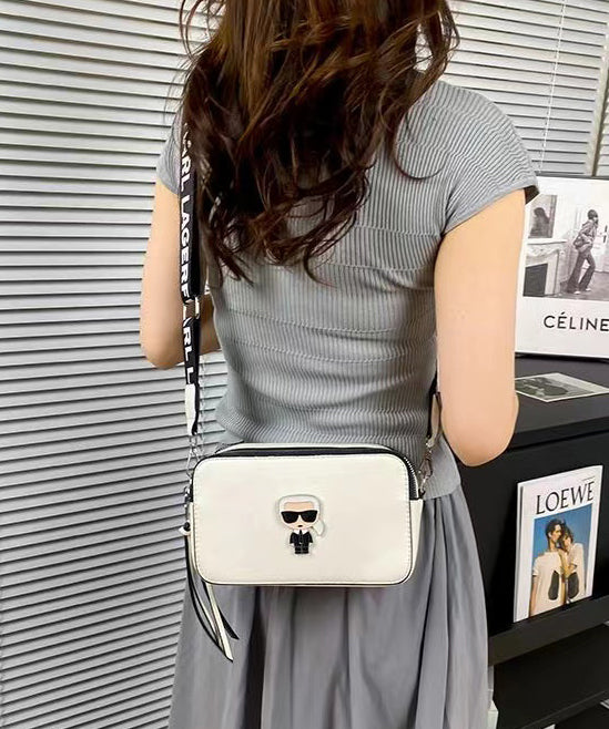 DIY Character Print Patchwork Faux Leather Camera Bag