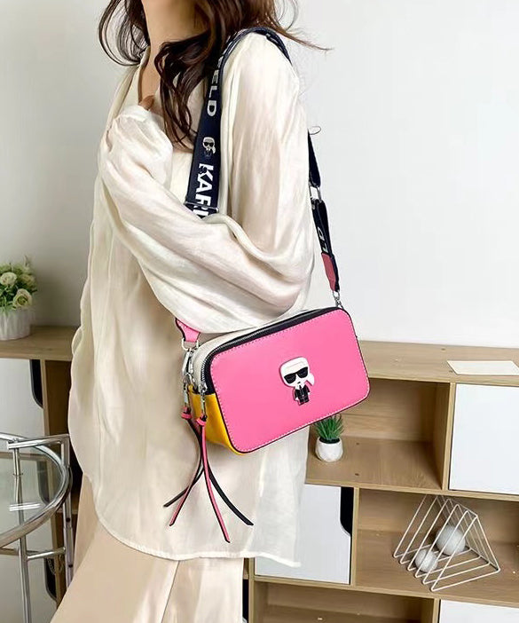 DIY Character Print Patchwork Faux Leather Camera Bag