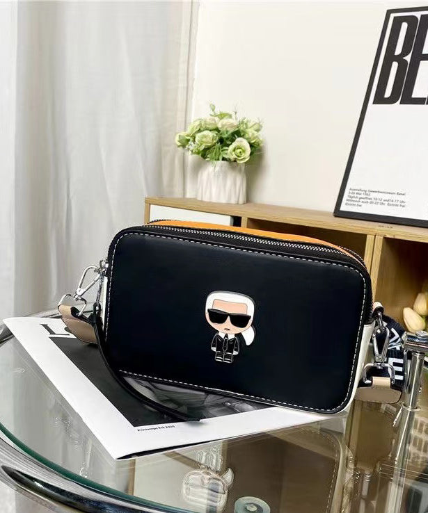 DIY Character Print Patchwork Faux Leather Camera Bag