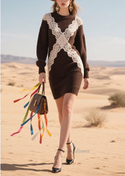 DIY Chocolate Patchwork Lace Sweater Dress Winter