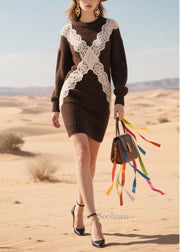 DIY Chocolate Patchwork Lace Sweater Dress Winter