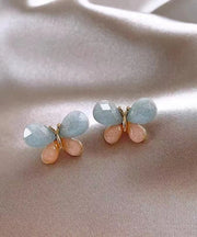 DIY Colorblock Copper Overgild Butterfly Stud Earrings
