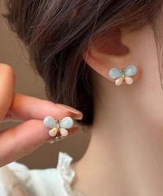 DIY Colorblock Copper Overgild Butterfly Stud Earrings