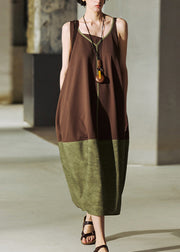 DIY Colorblock V Neck Patchwork Cotton Dresses Sleeveless