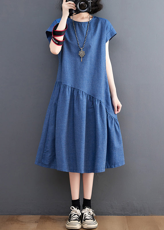 DIY Denim Navy Asymmetrical Patchwork Holiday Dress Summer