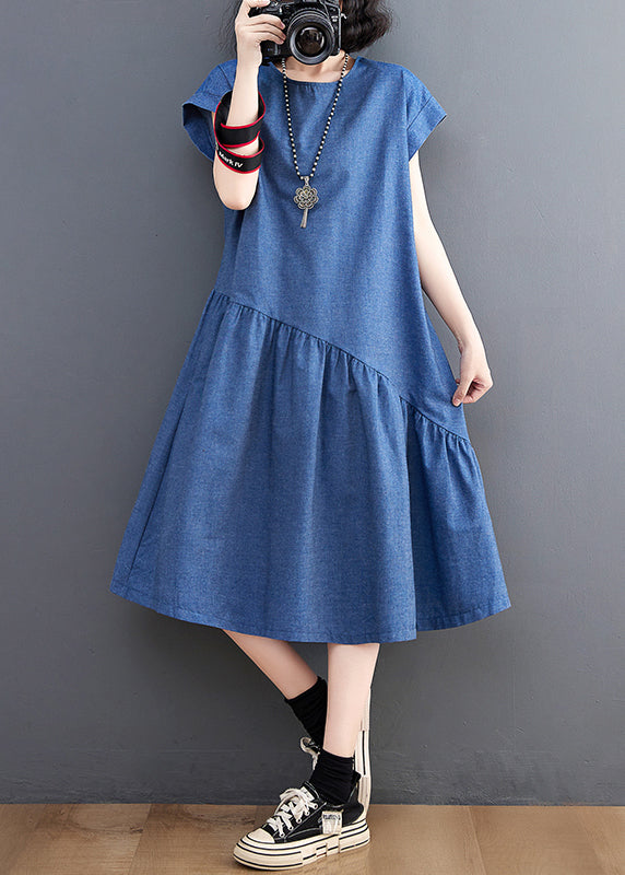 DIY Denim Navy Asymmetrical Patchwork Holiday Dress Summer