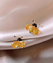 DIY Gold Copper Crystal Little Bee Stud Earrings