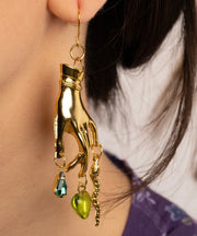 DIY Gold Copper Overgild Love Crystal Palm Drop Earrings