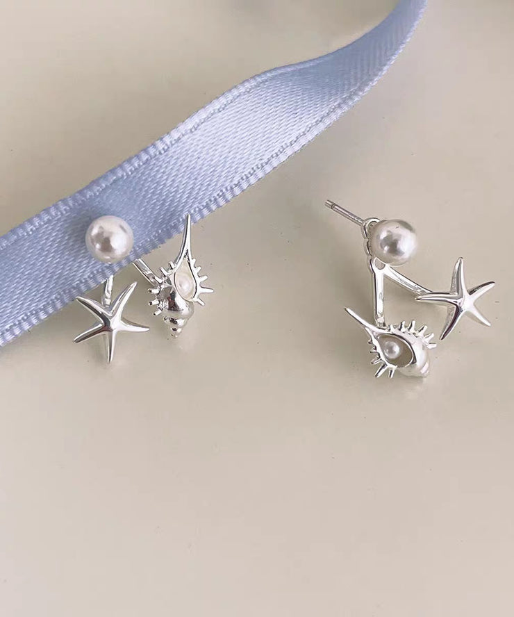 DIY Gold Copper Overgild Pearl Sea Star Conch Stud Earrings