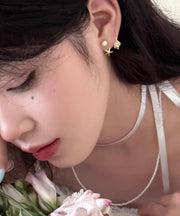 DIY Gold Copper Overgild Pearl Sea Star Conch Stud Earrings