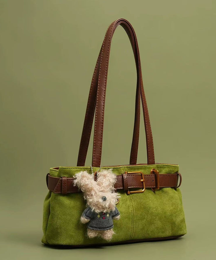 DIY Grass Green Plush Toy Durable Faux Leather Satchel Handbag