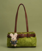 DIY Grass Green Plush Toy Durable Faux Leather Satchel Handbag