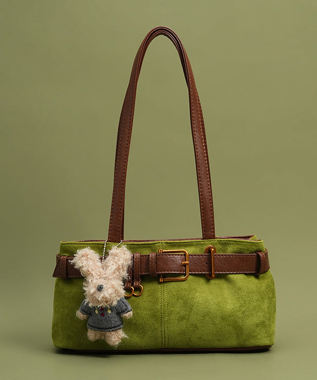 DIY Grass Green Plush Toy Durable Faux Leather Satchel Handbag