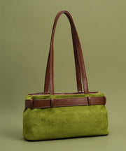 DIY Grass Green Plush Toy Durable Faux Leather Satchel Handbag