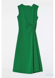 DIY Green Asymmetrical Wrinkled Cotton Dress Sleeveless