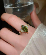 DIY Green Copper Alloy Zircon Open Rings