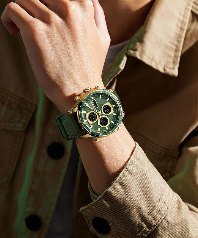DIY Green Leather Waterproof Noctilucent Watches