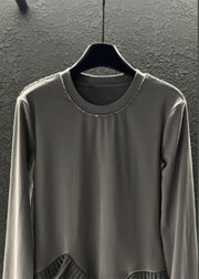 DIY Grey Asymmetrical Patchwork Wrinkled Cotton Sweatshirts Top Spring
