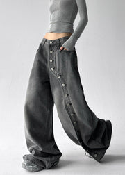 DIY Grey Asymmetrical Rivet Denim Harem Pants Fall