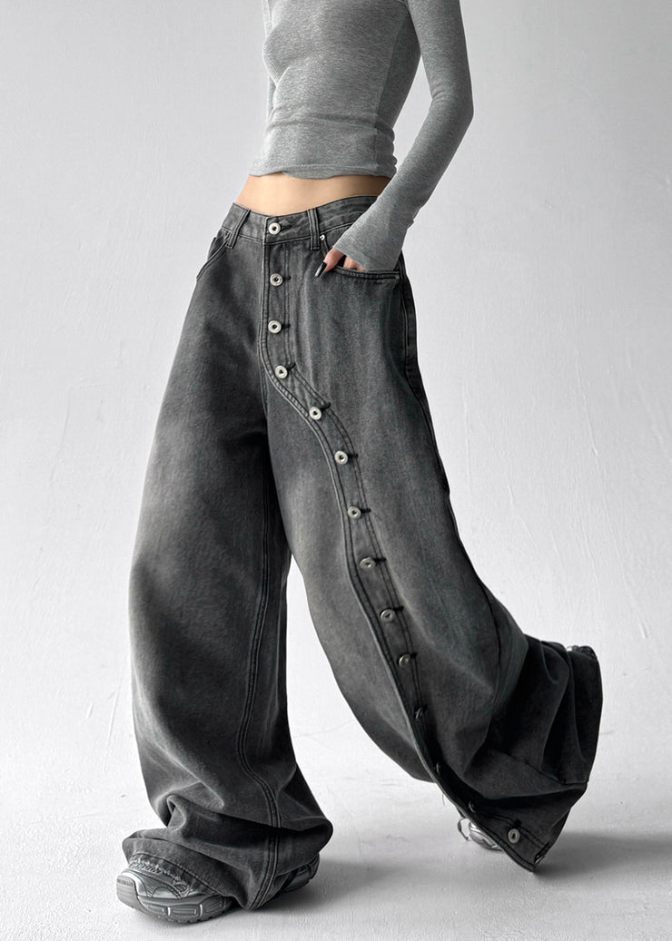DIY Grey Asymmetrical Rivet Denim Harem Pants Fall