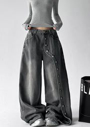 DIY Grey Asymmetrical Rivet Denim Harem Pants Fall