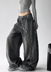 DIY Grey Asymmetrical Rivet Denim Harem Pants Fall